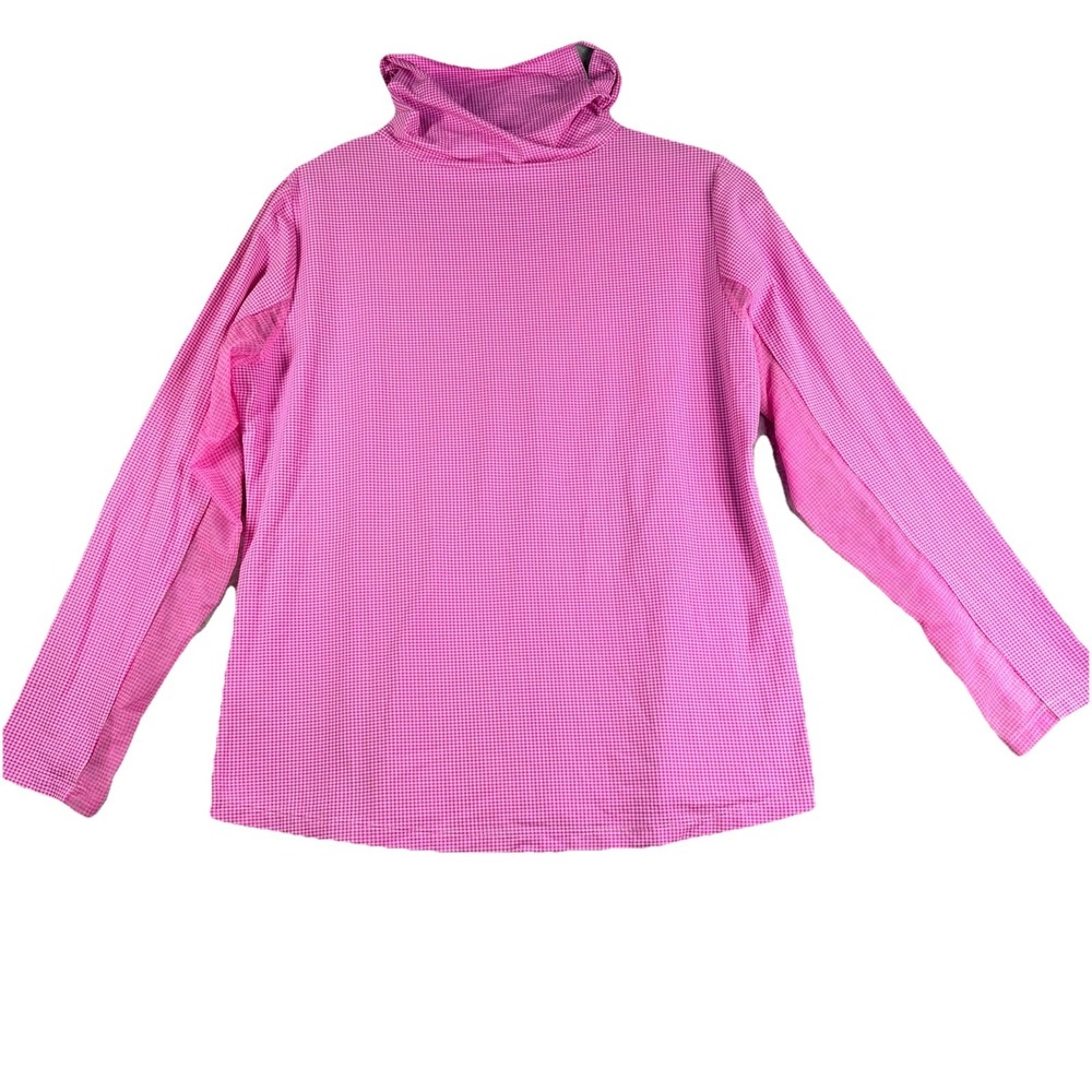 Ibkul Top Women's L Convertible  Neck Gingham  Pink Long Sleeve Stretch